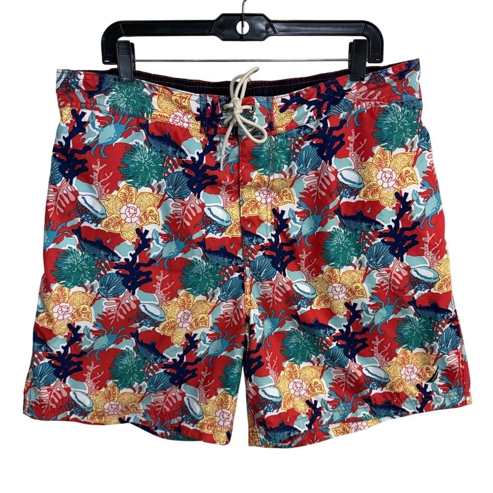 Nautica XL Swim Trunks Board Shorts Beach Coral Fish Jellyfish Drawstring Summer